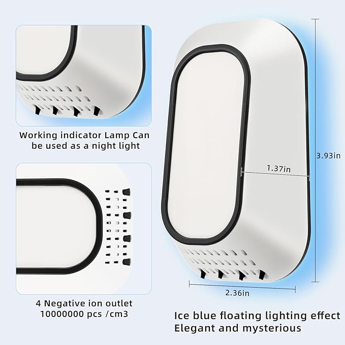 Plug In Air ionizers Negative Ion Air Purifie for Home,Small Ionic Air Purifier With Backlight,Quiet and Energy-Saving Air Freshener for Home,Bedroom,Office,Living Room(4)