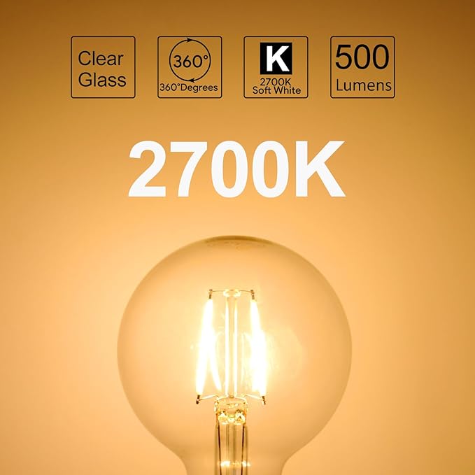 ENERGETIC SMARTER LIGHTING 5W Dimmable G25 LED Globe Light Bulb, G25 LED Vintage Light Bulb, 60W Equivalent, 500Lumens, 2700K Soft White, E26 Base, ETL Listed, 6-Pack