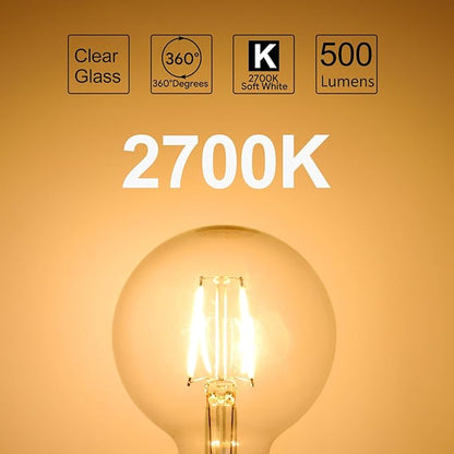 ENERGETIC SMARTER LIGHTING 5W Dimmable G25 LED Globe Light Bulb, G25 LED Vintage Light Bulb, 60W Equivalent, 500Lumens, 2700K Soft White, E26 Base, ETL Listed, 6-Pack