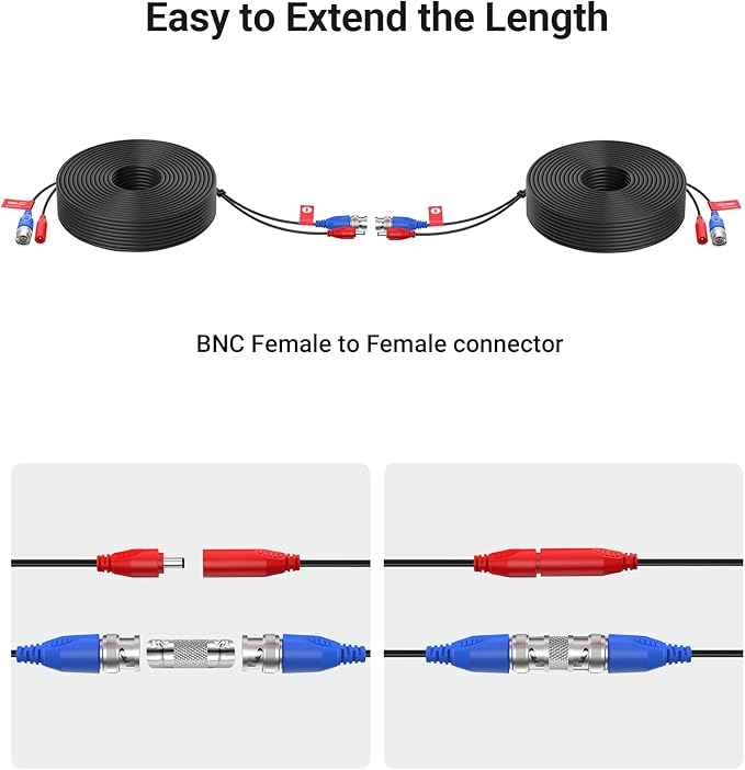 Anlapus 4 Pack 100ft/30m All-in-One Video Power Cable, BNC Extension Surveillance Camera Cables for CCTV Security Camera DVR System, with BNC/RCA Connectors & 100pcs Cable Clips