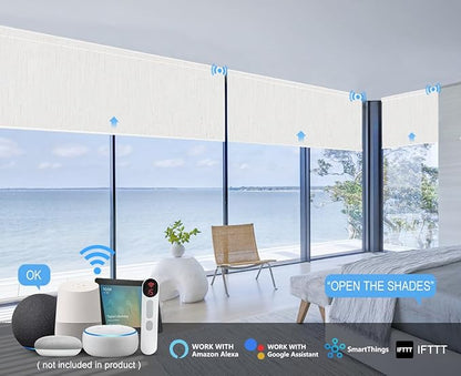 Bringnox Motorized Blinds with Remote,100% Blackout Smart Roller Blinds Compatible with Apple Homekit Google Home and Alexa Via HUB,and Customized (Safari White-03)