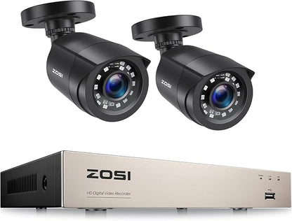ZOSI 3K Lite Wired CCTV Camera System, 2 X 2MP Bullet Cameras, NO HDD | AI Human/Vehicle Detection, 5MP Lite H.265+, 8 Channel Surveillance DVR, IP66 Weatherproof Camera, 80ft Night Vision