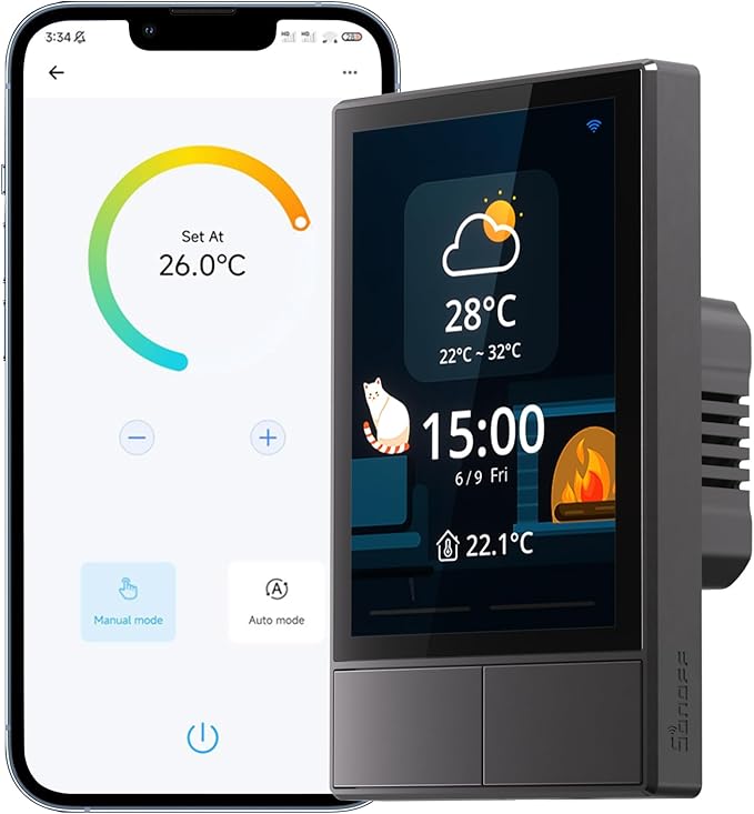 SONOFF NSPanel Smart Switch - 2-Switch Panel Home Control With Touchscreen, Temperature Function, Lights Control - Compatible With Alexa and Google Home, Black