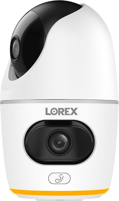 Lorex 2K Dual Lens Indoor Wi-Fi Security Camera | Auto-Tracking | 360° Pan-Tilt | Person & Pet Detection | IR Night Vision | 2-Way Talk | Call Button | Cloud & Local Storage (SD Card not Included)