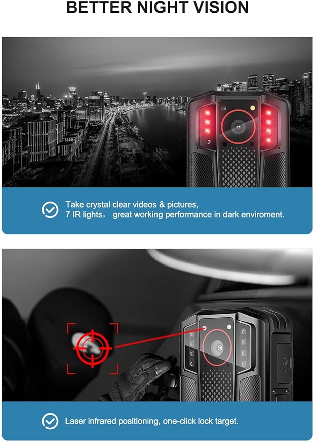 AeroTek Mini 4K Body Camera with Audio and Video Recording, GPS Bodycam with Ultra Infrared Night Vision and Fast Charging for Police, Law Enforcement and Delivery (256 GB Card)