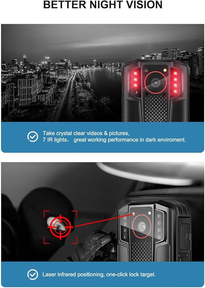 AeroTek Mini 4K Body Camera with Audio and Video Recording, GPS Bodycam with Ultra Infrared Night Vision and Fast Charging for Police, Law Enforcement and Delivery