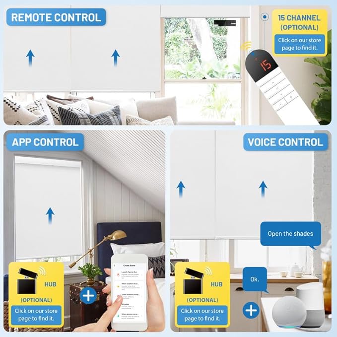 Motorized Blinds with Remote, [Free Solar Panels] Cordless Smart Blinds with Valance Cover, Blackout Electric Blinds with Remote Control, Automatic Roller Shades for Windows White 21" W x 72" H