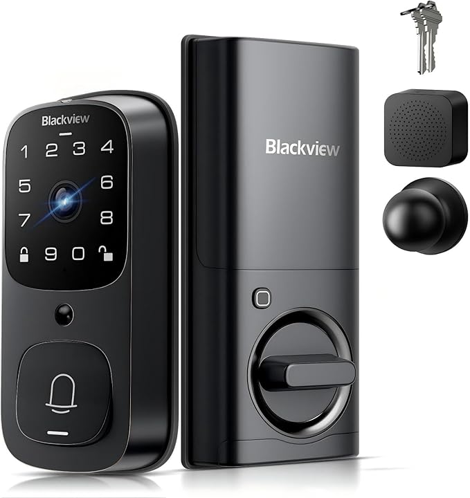Blackview Video Smart Lock SE80, 3-in-1 3.5K Door Camera+Doorbell+Fingerprint Keyless Entry Door Lock, Smart Wi-Fi Deadbolt for Front Door, App Remote Control, No Monthly Fee, 32GB Local Storage