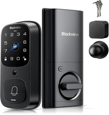 Blackview Video Smart Lock SE80, 3-in-1 3.5K Door Camera+Doorbell+Fingerprint Keyless Entry Door Lock, Smart Wi-Fi Deadbolt for Front Door, App Remote Control, No Monthly Fee, 32GB Local Storage