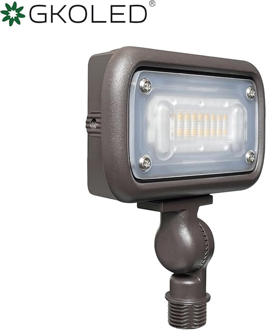 GKOLED 12W Outdoor Waterproof LED Garden Security Floodlight, 900Lumens, 80CRI, 2700K, 9-15V AC/DC, 1/2 Knuckle Mount, UV Resistant