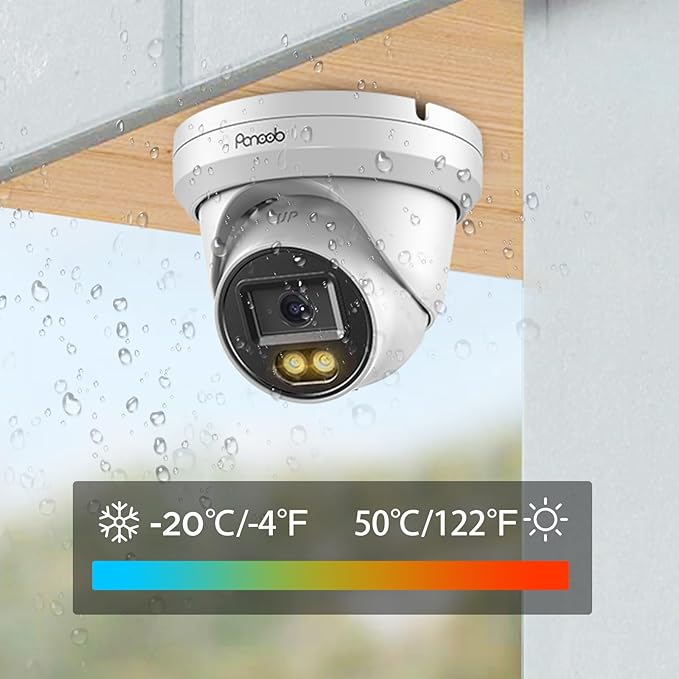 5MP PoE IP Dome Camera Outdoor, Wired Home Indoor Security Turret Camera, 2.8mm Lens 110° Wide Angle, Built-in Mic, AI Person Detection, Smart Color Night Vision, 24/7 Recording, PD93BA1-5MD