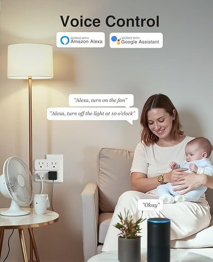Dual Smart Plug 15A, GHome Smart Plugs Work with Alexa and Google Home, 2-in-1 Compact Smart Outlet Timer with APP Remote Control, 2.4GHz Wi-Fi Only, No Hub Required, FCC Listed, 2 Pack