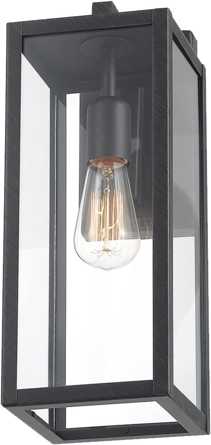 Globe Electric 44837 1-Light Outdoor Indoor Wall Sconce, Brushed Dark Bronze, Clear Glass Shade, Back Porch Lights, Front Patio, Garage Fixture, Exterior Lighting for House