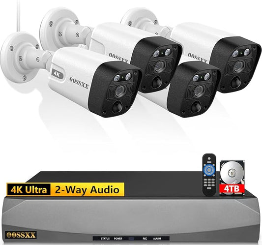 (2026 Update) 4K PoE Security Camera System w/PIR & AI Human Detection, 8CH NVR w/ 4TB HDD, 4 Cameras, 130° Ultra Wide Angle, 120-Day Recording, 2-Way Audio, Remote Control, No Monthly Fee