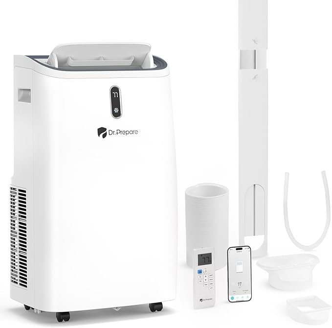 DR.PREPARE 14,000 BTU Portable Air Conditioner with WiFi, 4-in-1 Portable AC Unit with Remote Control, Fast Cooling, 24H Timers, Window kit, Cools Up to 700 sq. ft for Rooms, Bedroom