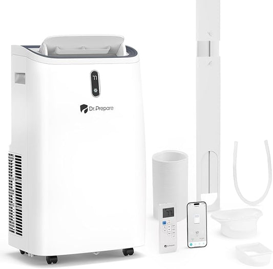 DR.PREPARE 14,000 BTU Portable Air Conditioner with WiFi, 4-in-1 Portable AC Unit with Remote Control, Fast Cooling, 24H Timers, Window kit, Cools Up to 700 sq. ft for Rooms, Bedroom