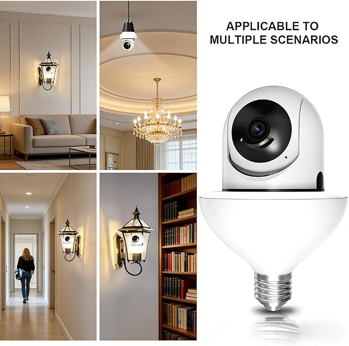Upgrade Light Bulb Security Camera, WiFi Smart Bulb Cam Home Surveillance Camera, Human Motion Tracking, Siren Alarm, Cloud & TF Card Storage, Waterproof Outdoor Indoor Security Monitor