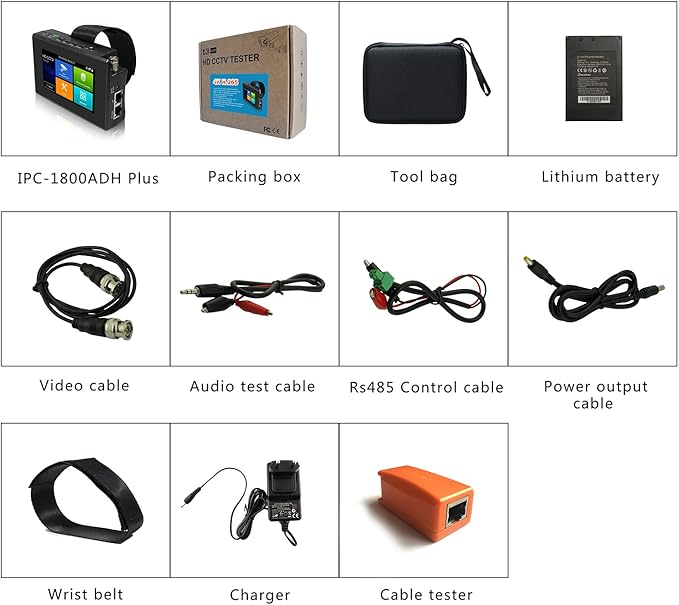 IP Camera Tester, WANLUTECH 4K IP CVBS CVI TVI AHD 4 inch Touchscreen CCTV Test Monitor with PoE/IP discovery/RJ45 Cable Test/PTZ Control(IPC-1800ADH Plus)