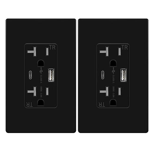 TOPGREENER 2-Port USB Outlet, 4.2A Type C USB Wall Outlet, Black, 2 Pack | UL Listed, 20 Amp TR Receptacle Plug, USB Receptacle, Charging Power Outlet with USB C & A Ports, Wall Plate Included