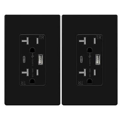 TOPGREENER 2-Port USB Outlet, 4.2A Type C USB Wall Outlet, Black, 2 Pack | UL Listed, 20 Amp TR Receptacle Plug, USB Receptacle, Charging Power Outlet with USB C & A Ports, Wall Plate Included
