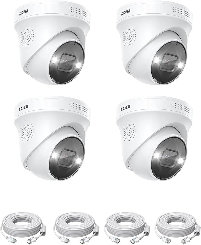 ZOSI 4-Pack 4K 8MP PoE Add-On Security Cameras with Ethernet Cables,Outdoor Indoor Camera with Person Vehicle Detection,Night Vision,2-Way Audio,Only Compatible with Same Brand 4K PoE NVR Systems