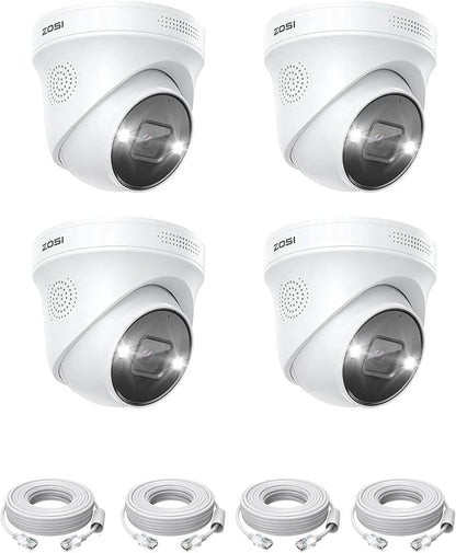 ZOSI 4-Pack 4K 8MP PoE Add-On Security Cameras with Ethernet Cables,Outdoor Indoor Camera with Person Vehicle Detection,Night Vision,2-Way Audio,Only Compatible with Same Brand 4K PoE NVR Systems