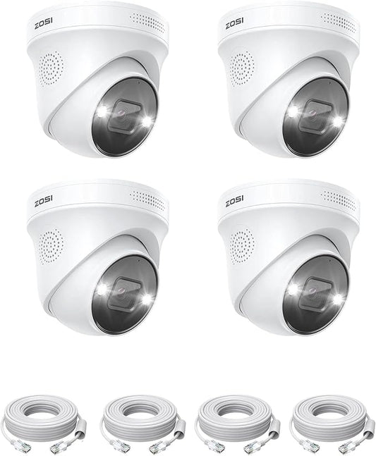 ZOSI 4-Pack 4K 8MP PoE Add-On Security Cameras with Ethernet Cables,Outdoor Indoor Camera with Person Vehicle Detection,Night Vision,2-Way Audio,Only Compatible with Same Brand 4K PoE NVR Systems