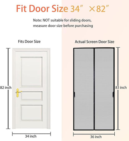 FEGO Magnetic Screen Door Fit Door Size:34"x82", Screen Itself Size 36"x83", Enjoy Breeze, Hands Free Entry, Reinforced Fiberglass Mesh Anti-Tearing, Pet & Kid Friendly, Strong Magnets for Patio/Front