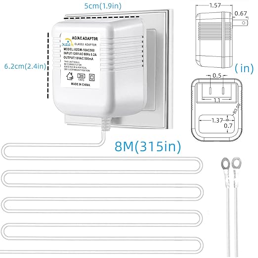 Video doorbell Special Power Transformer, 18V500MA Ring doorbell Power Adapter, Compatible with Ring, Nest, Eufy, Wyze, Arlo Wireless Video doorbell (with 315in Cable White)