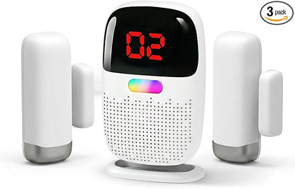 PILSAMAS Rechargeable Caregiver Pager & Door Alarm when Opened for Dementia Wandering Seniors, 1000ft Range Door Sensor Chime with Portable LED ID Receiver, Vibrate, No Monthly Fee, for Elderly & Kids