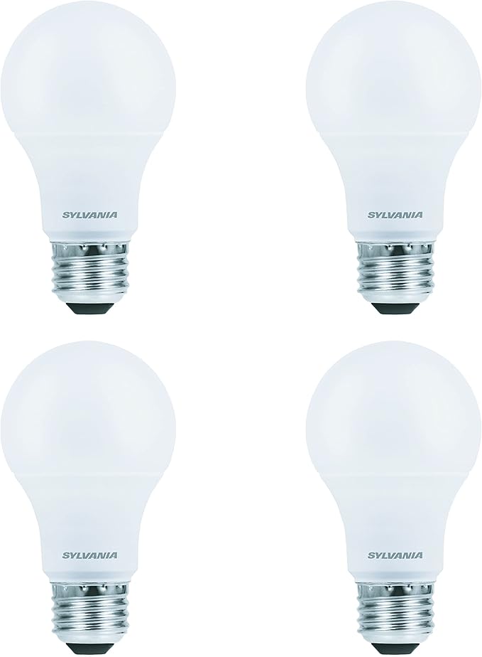 Sylvania LED A19 Light Bulb, 60W Equivalent, Efficient 9W, Medium Base, Dimmable Frosted 2700K Soft White, 4 Pack