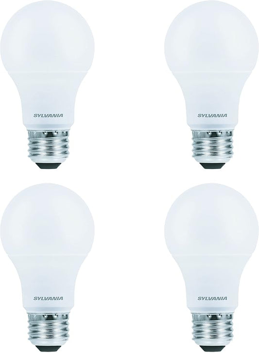 Sylvania LED A19 Light Bulb, 60W Equivalent, Efficient 9W, Medium Base, Dimmable Frosted 2700K Soft White, 4 Pack