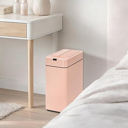 SYNCVIBE Sensor Trash Can with Butterfly Lid 2.6 Gallon Rectangular Automatic Garbage Can, Stainless Steel Trash Bin, Slim Waterproof Wastebaskets with Lid Soft Close for Under Counter, Pink
