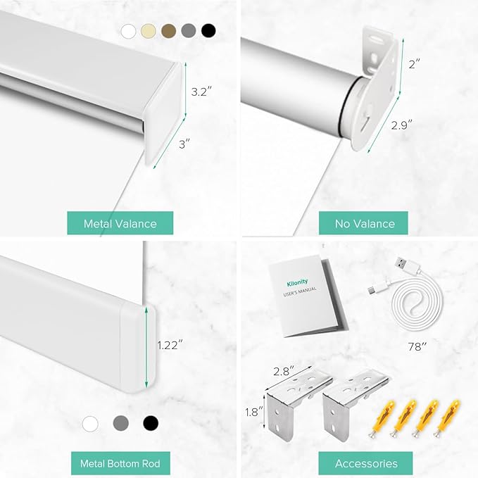 Motorized Roller Shades, 10O% Blackout Waterproof Remote Control Custom Window Shades Work with Alexa Google Assistant via RF Hub, Rechargeable Electric Blinds for Windows (Vinyl White)