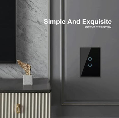 LIVOLO WiFi Touch Wall Switch for Smart Home, Compatible with Alexa & Google Home, Neutral Wire Required, 2 Gang, Tempered Glass Panel, (Black)