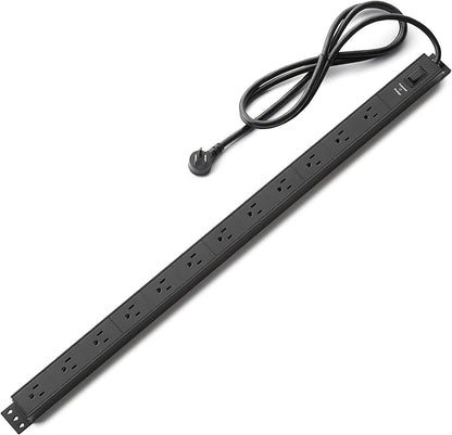Amazon Basics Surge Protector Power Strip, 12-Outlet, Heavy Duty, Metal, 600 Joules, 6ft Extension Cord, Wide Spaced, Mountable, Black