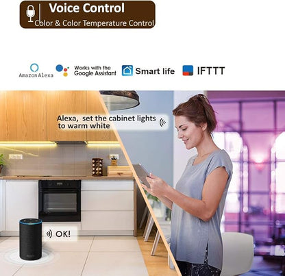 Smart Under Cabinet Lighting App, Alexa & Google Compatible Cabinet Lights – Linkable with Timer Under Counter Lights Fixtures for Kitchen, Book Shelf, Show Case (6 Lights Bar Kit)