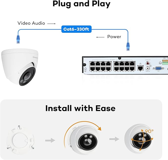 ONWOTE 156° Ultra Wide View Angle 4K 8MP PoE IP Security Camera Outdoor, AI Human Vehicle Detection, 1/2.8" Image Sensor 2.1mm Lens, Commercial Wired Camera for Business, Add-on to PoE NVR System