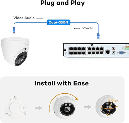 ONWOTE 156° Ultra Wide View Angle 4K 8MP PoE IP Security Camera Outdoor, AI Human Vehicle Detection, 1/2.8" Image Sensor 2.1mm Lens, Commercial Wired Camera for Business, Add-on to PoE NVR System