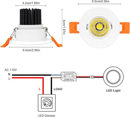 inShareplus 2 Inch LED Downlight, 3W Recessed Lighting COB Dimmable, 5000K Daylight White, CRI80, Ceiling Lights with LED Driver, 20 Pack
