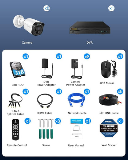 (2026 Update) 5MP Wired Security Camera System Outdoor, 8CH DVR with 3TB HDD, 8 x 122° Wide Angle Home Surveillance Cameras, 45 Days Recording, IP67 Waterproof, Free App No Monthly Fee, Remote Control