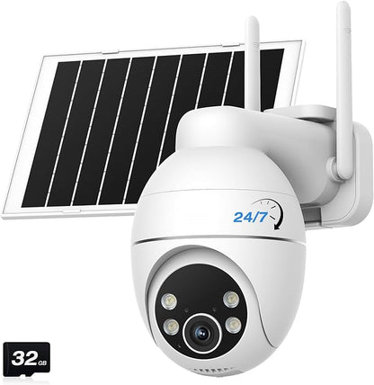 TKENPRO Solar Camera Outdoor Wireless, 2K Color Night Vision, Always-on-Video Security Camera Wireless Outdoor, Smart 24/7 Recording, Auto-Tracking, 2.4GHz Wi-Fi, IP65