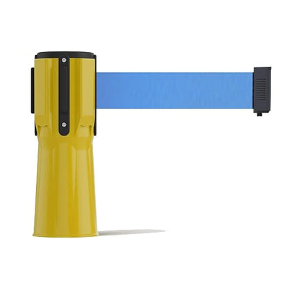 Trafford Industrial 11 Ft. Cone-Mounted Retractable Belt Barrier Yellow Case with Light Blue Belt