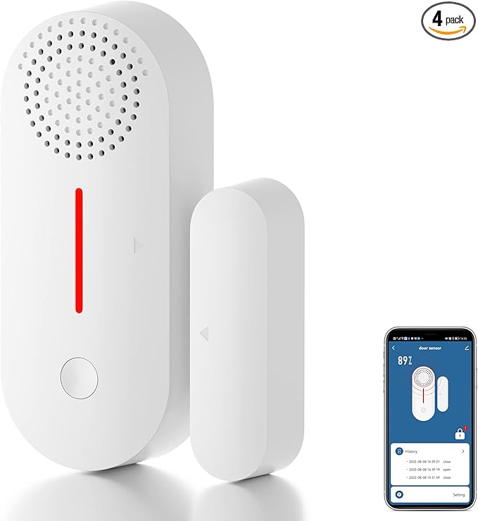 4 Pack WiFi Door Window Sensor : Smart Door Sensor with App Alerts, 120 dB Siren,Timed Arming and Disarming, Pool Alarm for Kids Safety, Window Alarm Compatible with Alexa Google Assistant
