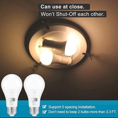Qualilux Dusk to Dawn LED Light Bulbs Outdoor, Automatic On/Off, 60W Equivalent, Warm White 3000K, Energy Efficient 9.5W, 850 Lumen, A19, E26 Base, 2-Pack, HQ-H007