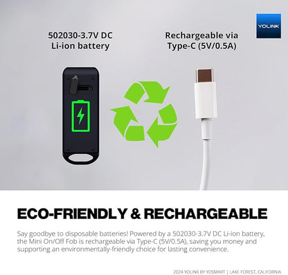 YoLink Mini On/Off Fob, Programmable, Rechargeable Smart Fob, Up to 1/4 Mile Range, Controls Up to 128 YoLink Devices (Plugs, Switches, Relays, Valves, Locks), Hub Recommended for D2D Pairing via App