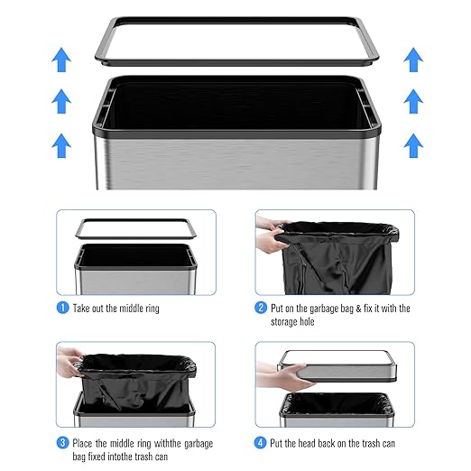 pouseayar 18.5 Gallon/ 70 L Stainless Steel Smart Automatic Trash Can with Deodorizer Compartment, Assemble Large Capacity Garbage Can - Silver