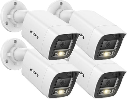 ANNKE 2MP Two-Way Audio Wired Security Camera, 4 Pack 1080P HD TVI Add-on Outdoor CCTV Analog Bullet Cameras, 2-Way Talk, Smart Dual Light, Color Night Vision, IP67, 3.6mm Lens, White