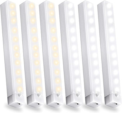 6 Pack Motion Sensor Under Cabinet Light, Magnetic Rechargeable 2 Color Under Counter Light, 8 Inch LED Closet Light for Stair Bedroom Cupboard