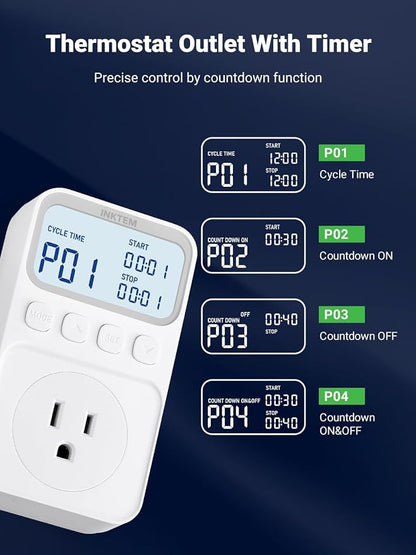 Plug in Temperature Controlled Outlet for Heater, Freezer 1200W 10A